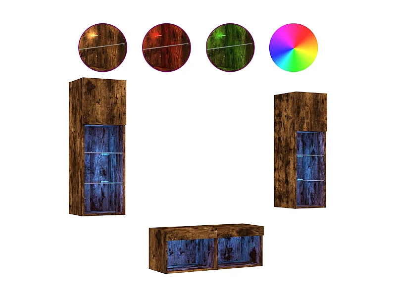 Brisora  4-delige tv-wandmeubelset met LED-verlichting gerookt eiken