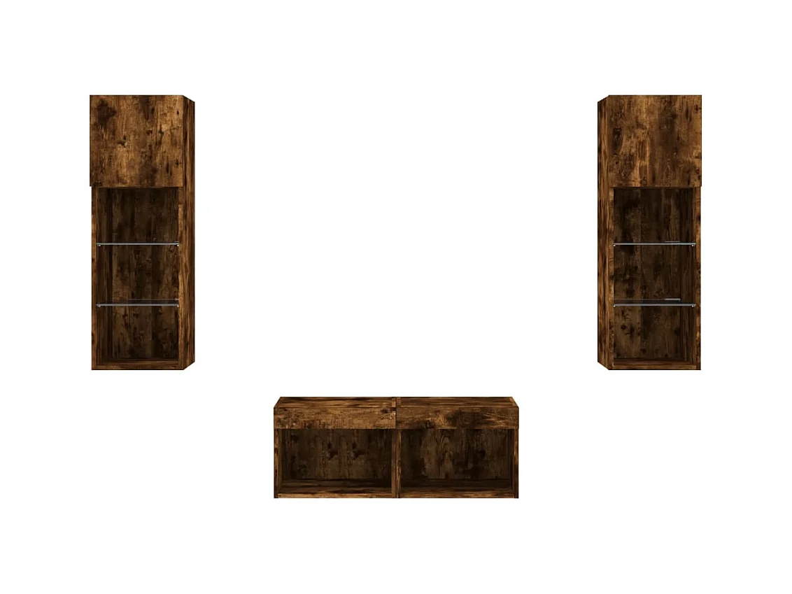 Brisora  Meuble TV muraux 4 pcs avec lumières LED chêne fumé
