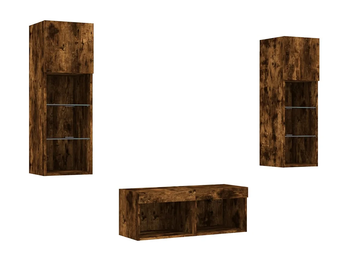 Brisora  4-delige tv-wandmeubelset met LED-verlichting gerookt eiken