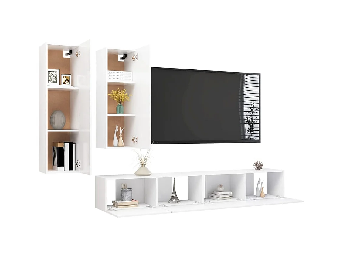 Maria  Ensemble de meuble TV 4 pcs Blanc Bois d'ingénierie