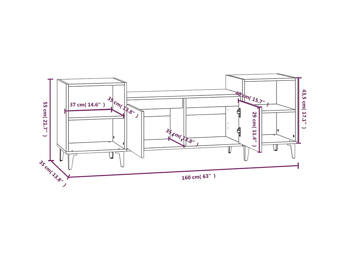 Blakely  Meuble TV Chêne fumé 160x35x55 cm Bois d'ingénierie