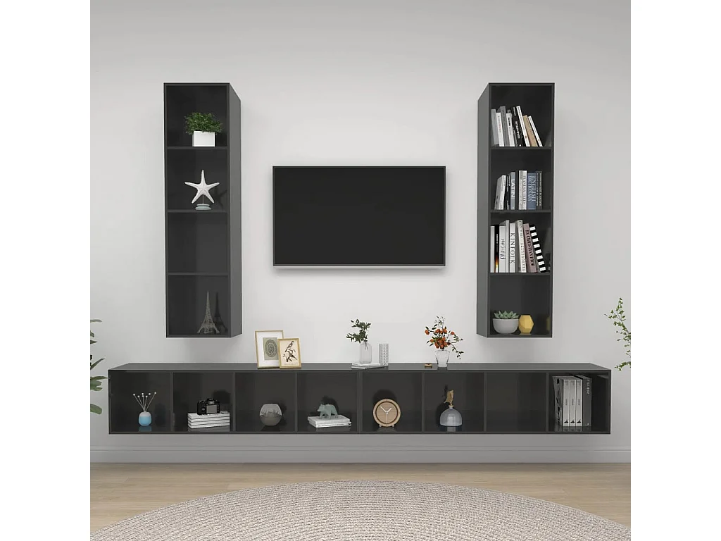 Grete Marie  Meubles TV muraux 4 pcs Gris brillant Bois d'ingénierie