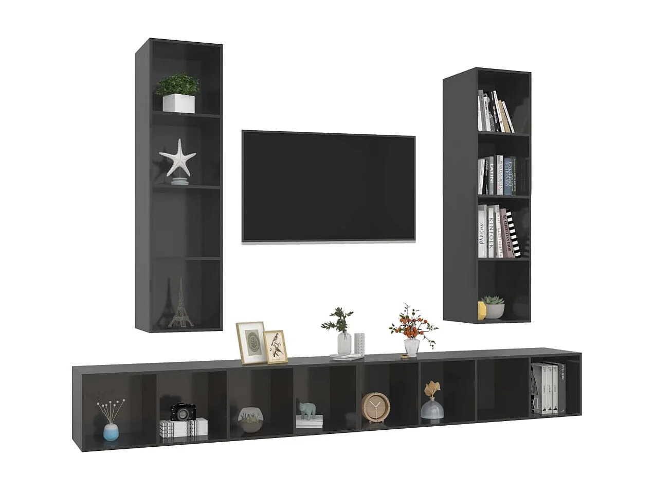 Grete Marie  Meubles TV muraux 4 pcs Gris brillant Bois d'ingénierie