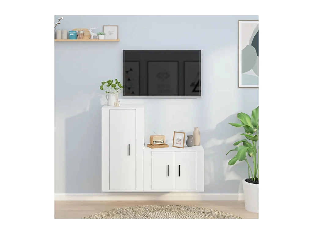 Ilke  Ensemble de meubles TV 2 pcs Blanc Bois d'ingénierie