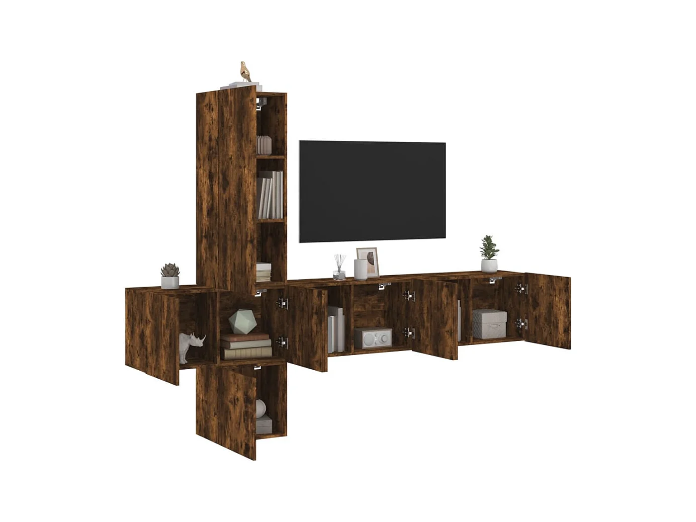 Burr Ridge  Unités murales TV 5 pcs chêne fumé bois d'ingénierie