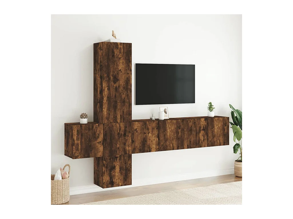 Burr Ridge  Unités murales TV 5 pcs chêne fumé bois d'ingénierie