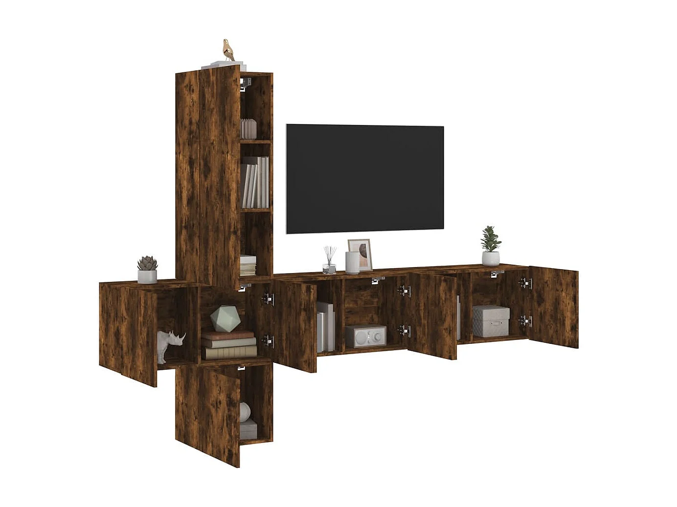 Burr Ridge  Unités murales TV 5 pcs chêne fumé bois d'ingénierie