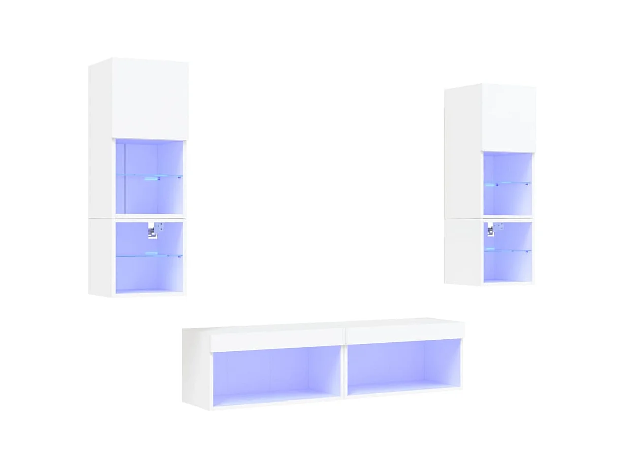 Volar  Unités murales TV avec LED 6 pcs blanc bois d'ingénierie