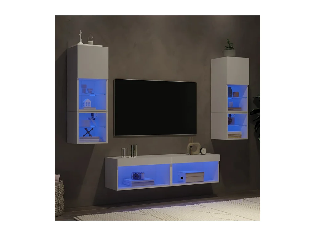 Volar  Unités murales TV avec LED 6 pcs blanc bois d'ingénierie