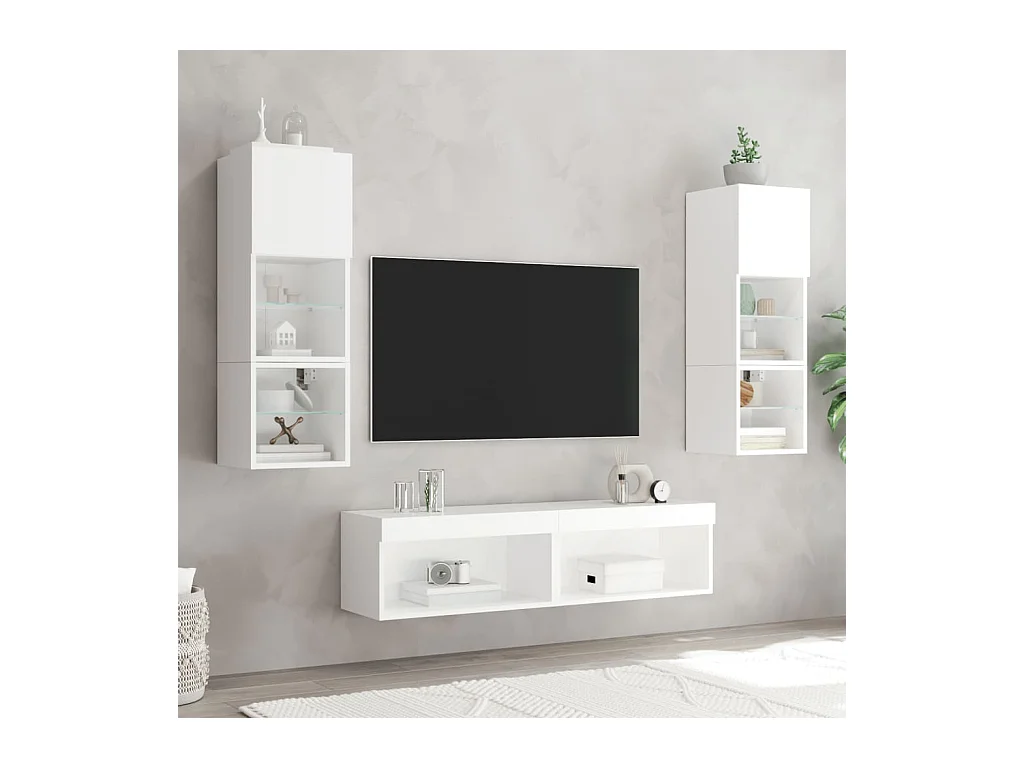 Volar  Unités murales TV avec LED 6 pcs blanc bois d'ingénierie