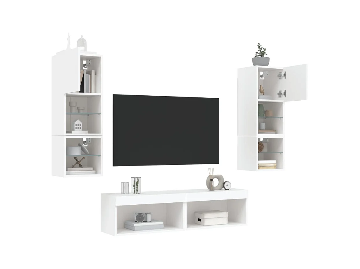 Volar  Unités murales TV avec LED 6 pcs blanc bois d'ingénierie