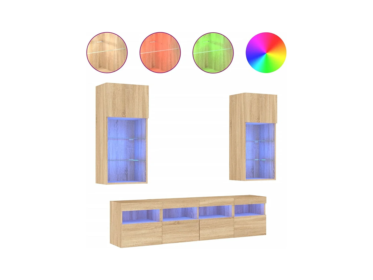 Xorlin  Unités murales TV avec LED 5 pcs chêne sonoma bois d'ingénierie