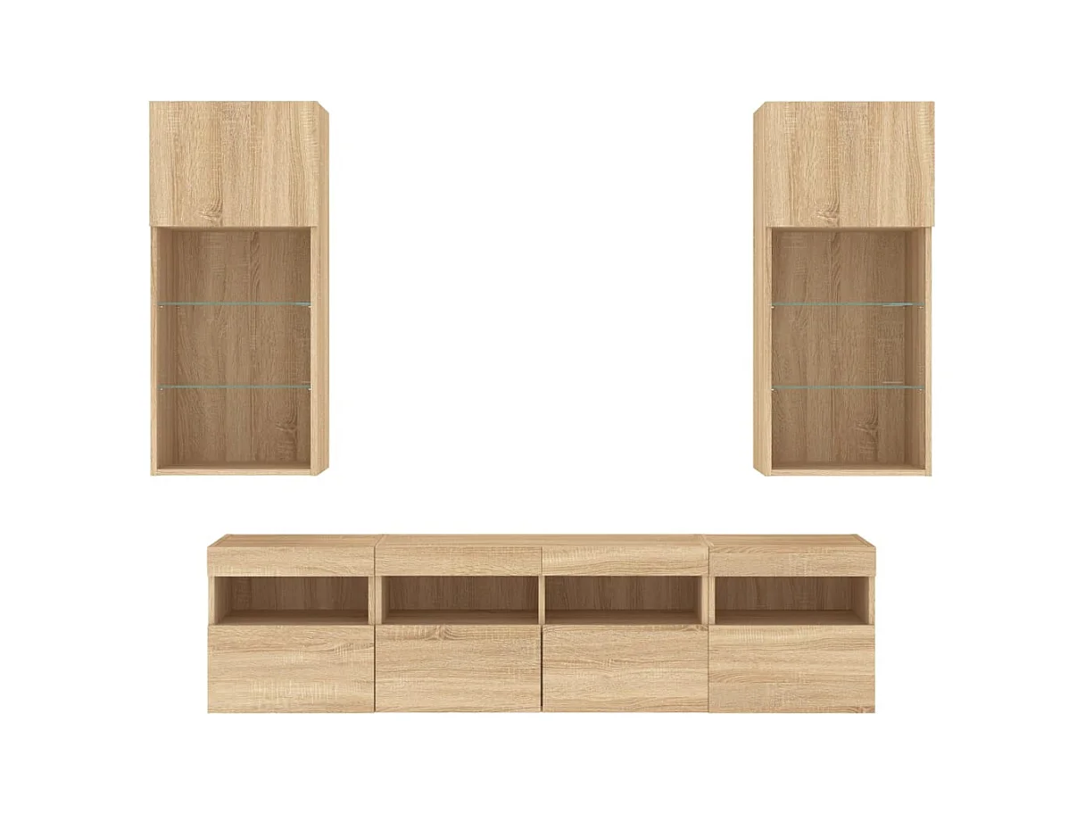 Xorlin  Unités murales TV avec LED 5 pcs chêne sonoma bois d'ingénierie