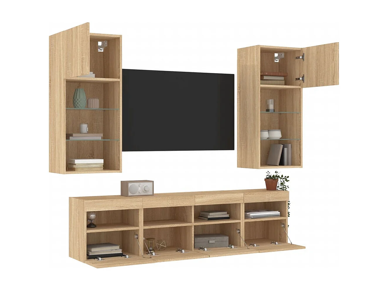 Xorlin  5-delige Tv-wandmeubelset met LED bewerkt hout sonoma eiken