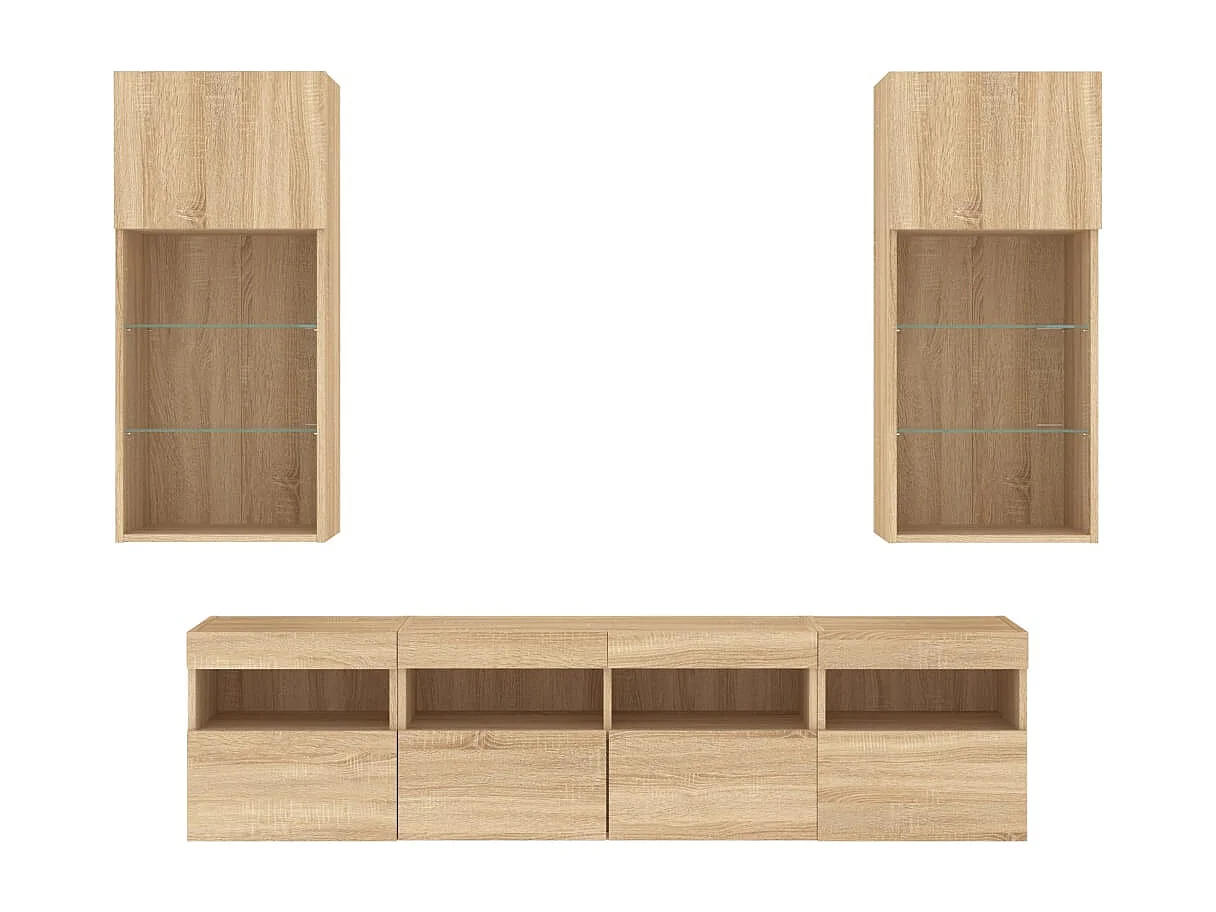 Xorlin  5-delige Tv-wandmeubelset met LED bewerkt hout sonoma eiken