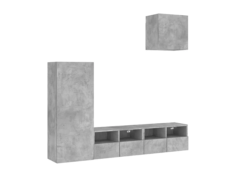 Brynir  4-delige Tv-wandmeubelset bewerkt hout betongrijs