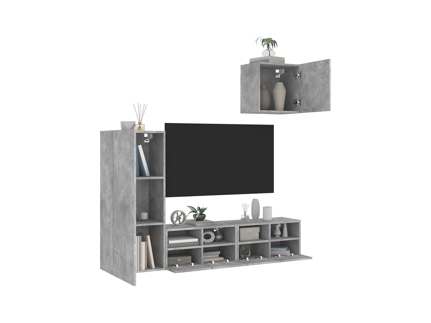 Brynir  Unités murales TV 4 pcs gris béton bois d'ingénierie