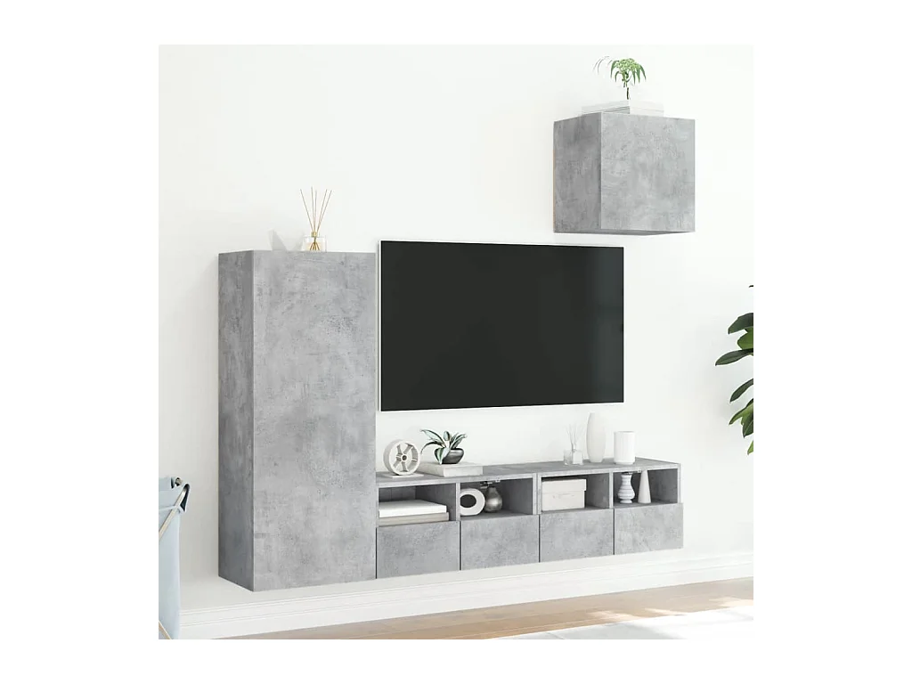 Brynir  Unités murales TV 4 pcs gris béton bois d'ingénierie