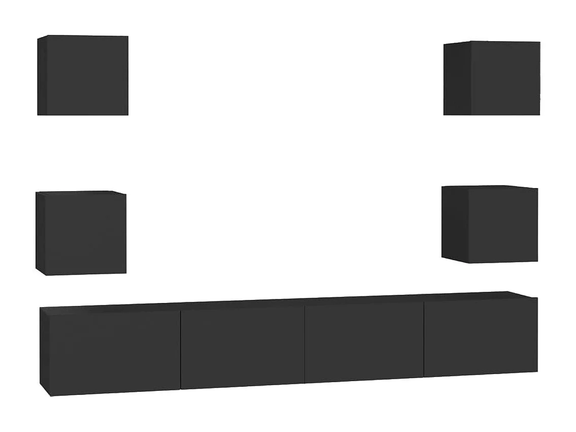 Iseline  Set de muebles de salón TV 6 pzas madera de ingeniería negro