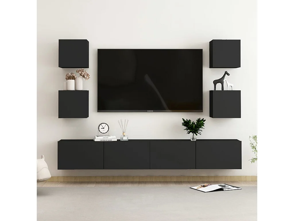 Iseline  Set de muebles de salón TV 6 pzas madera de ingeniería negro