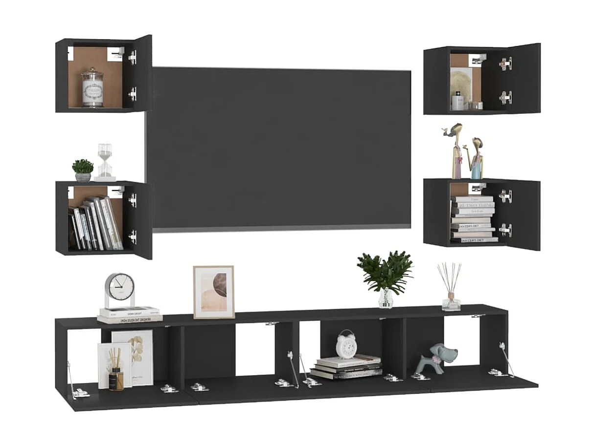 Iseline  Set de muebles de salón TV 6 pzas madera de ingeniería negro