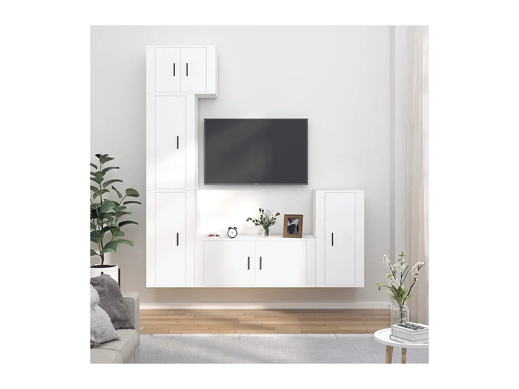 Qarn  Ensemble de meubles TV 5 pcs Blanc Bois d'ingénierie
