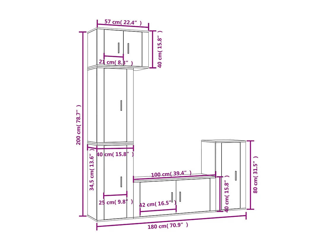 Qarn  Ensemble de meubles TV 5 pcs Blanc Bois d'ingénierie
