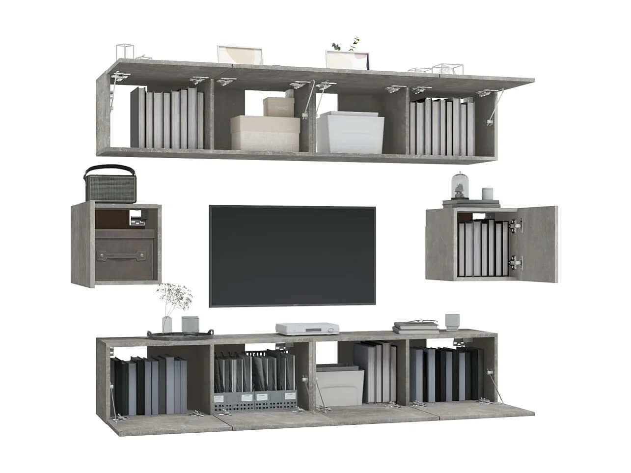 Hollola  Set de muebles de TV 6 pzas madera contrachapada gris hormigón