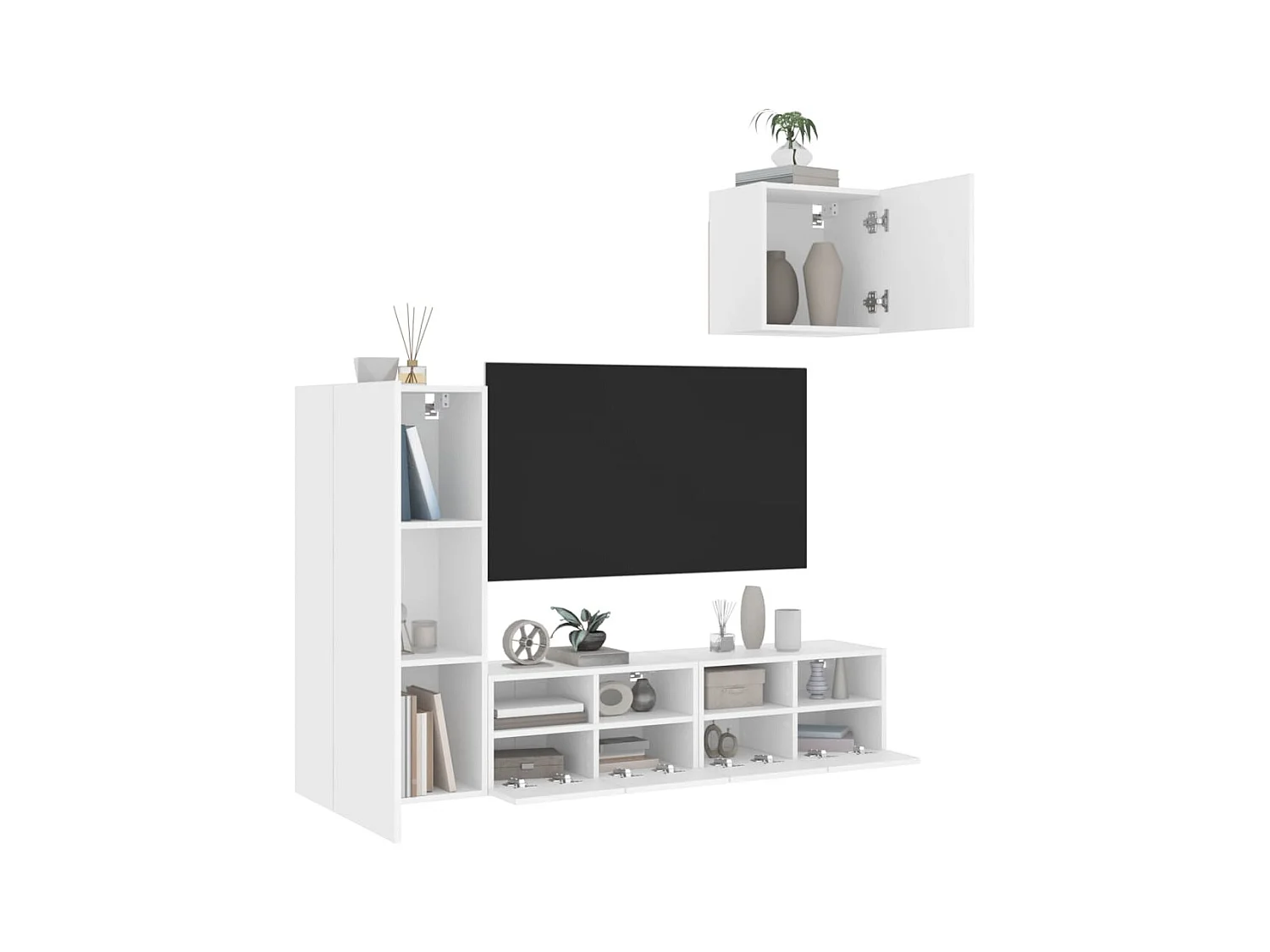 Brynir  Unités murales TV 4 pcs blanc bois d'ingénierie