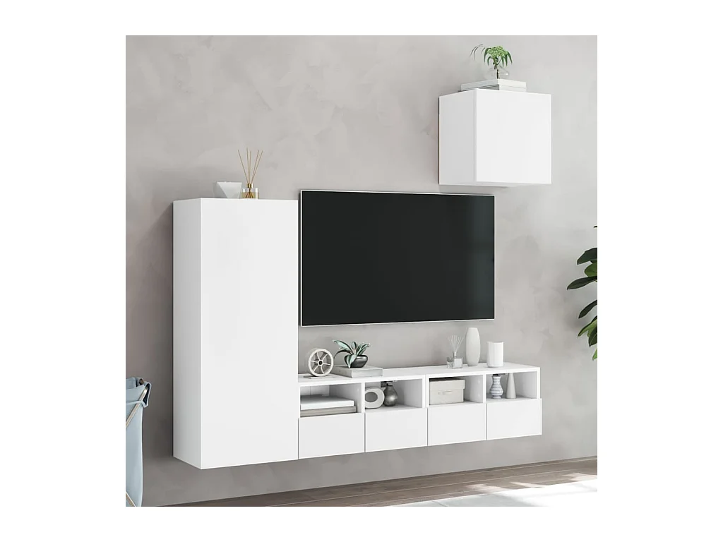 Brynir  Unités murales TV 4 pcs blanc bois d'ingénierie