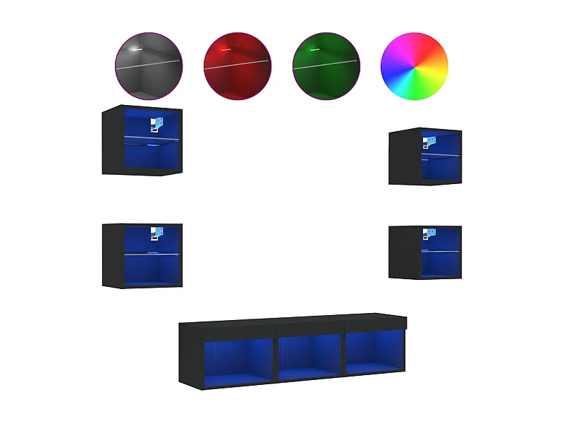 Coolgreany  7-delige tv-wandmeubelset met LED bewerkt hout zwart