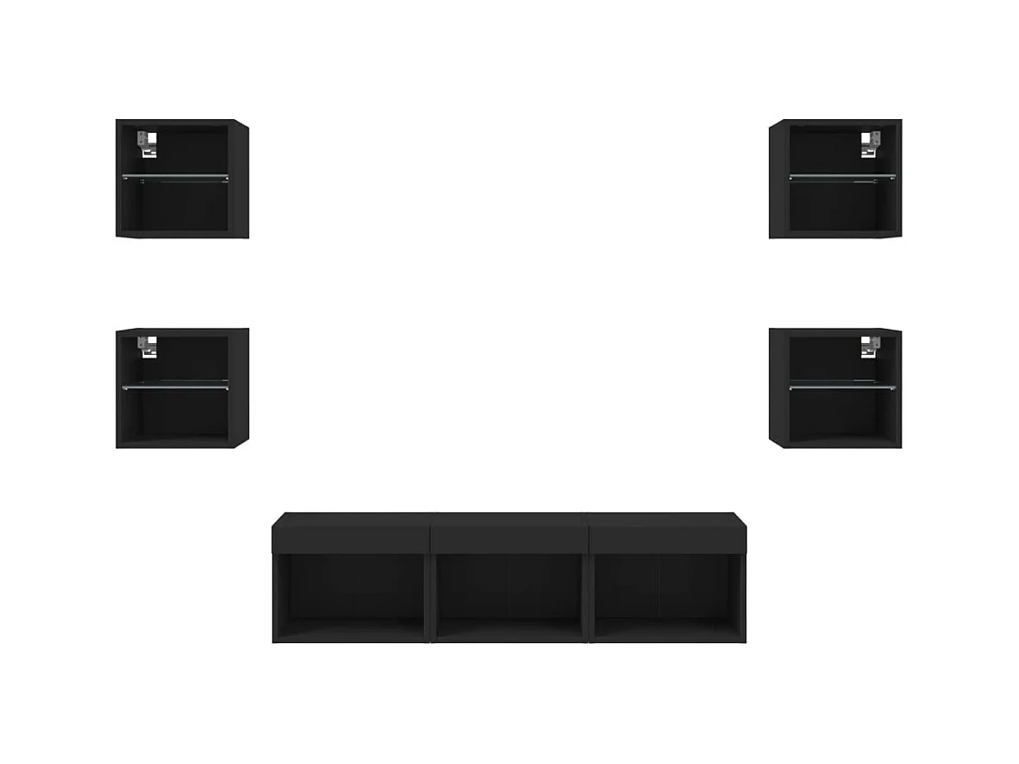 Coolgreany  Unités murales TV avec LED 7 pcs noir bois d'ingénierie