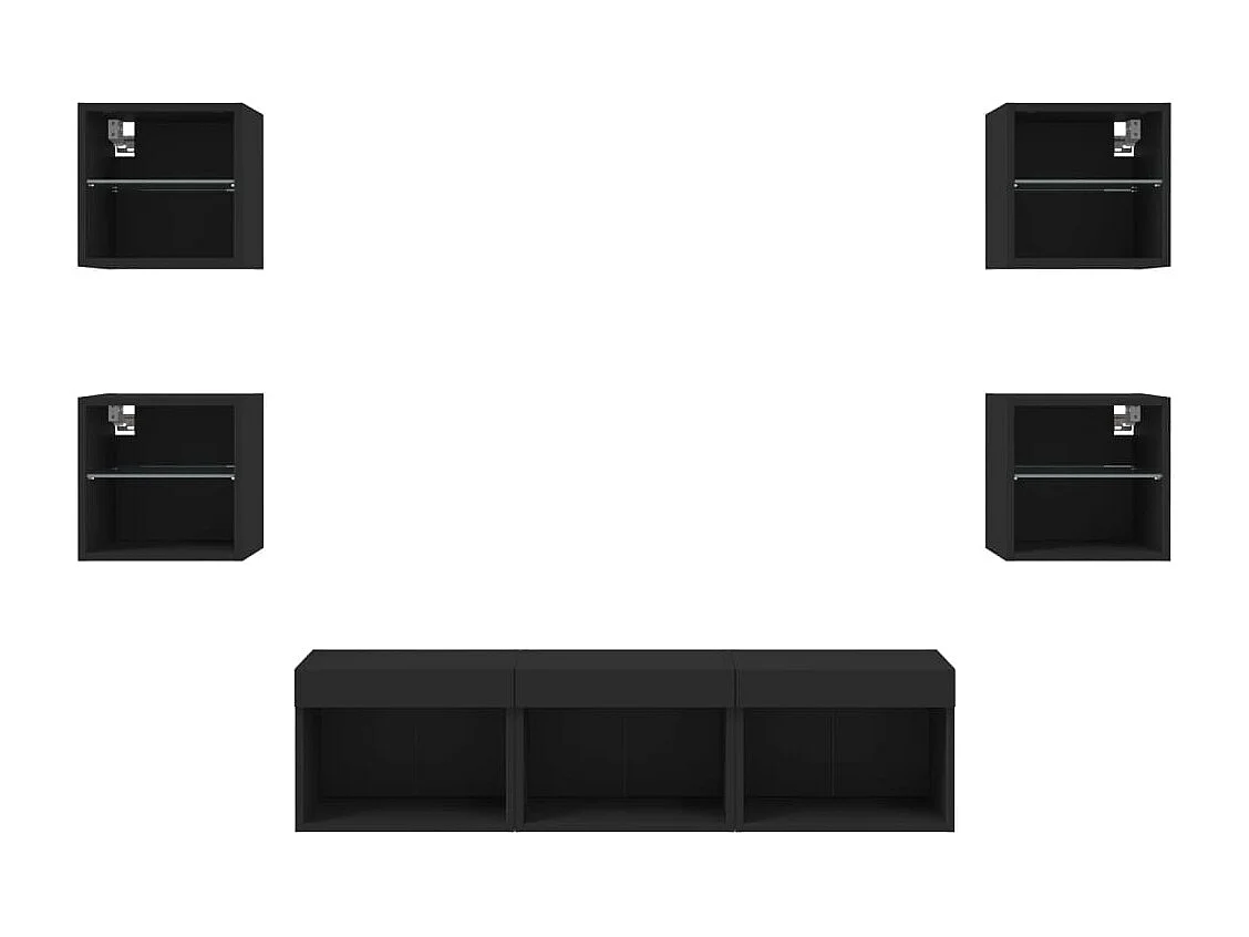 Coolgreany  Unités murales TV avec LED 7 pcs noir bois d'ingénierie