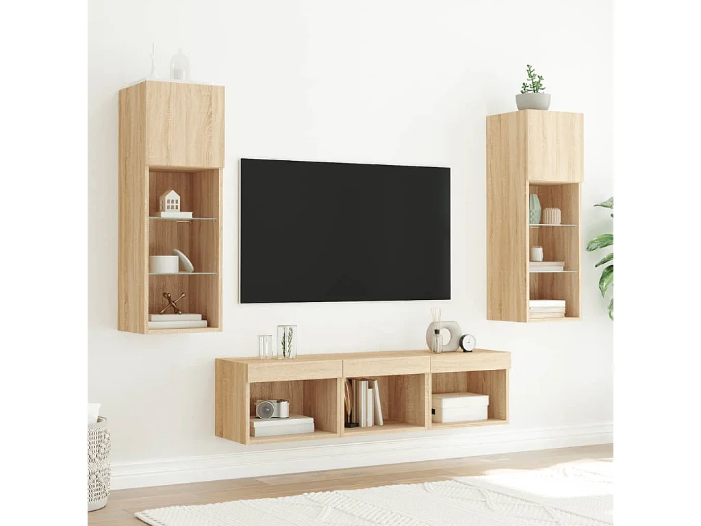 Relmar  Unités murales TV avec LED 5 pcs chêne sonoma bois d'ingénierie