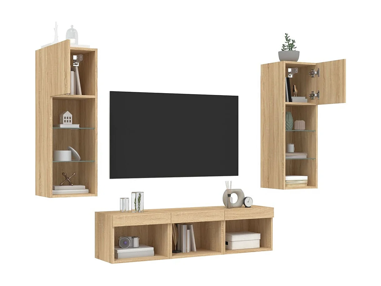 Relmar  Unités murales TV avec LED 5 pcs chêne sonoma bois d'ingénierie