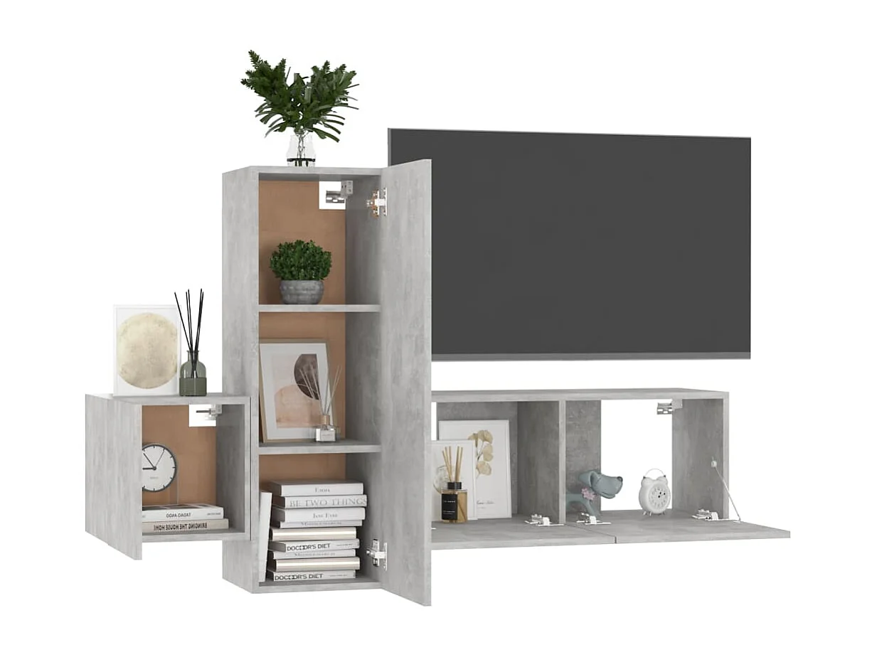 Daingean  Set de muebles de salón 3 pzas madera ingeniería gris hormigón