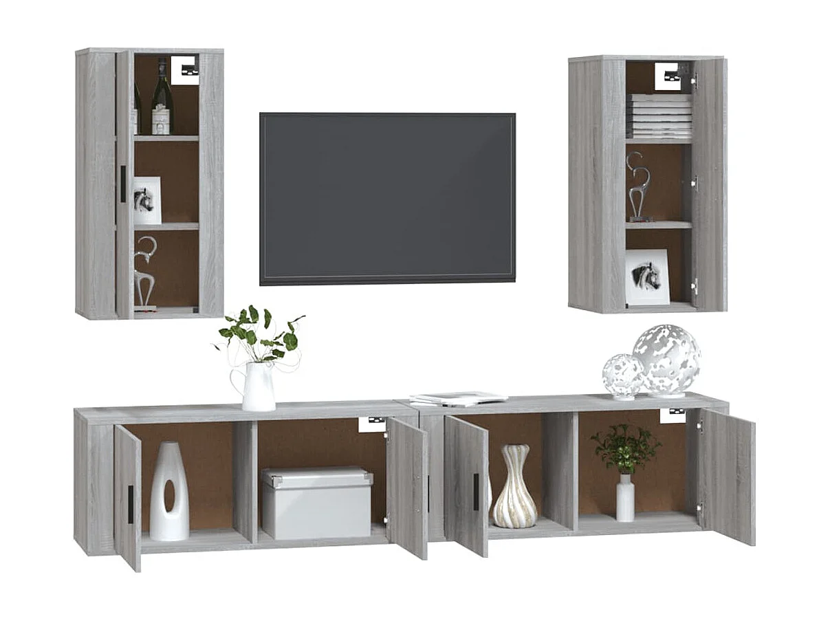 Yrill  Ensemble de meubles TV 4 pcs Sonoma gris Bois d'ingénierie