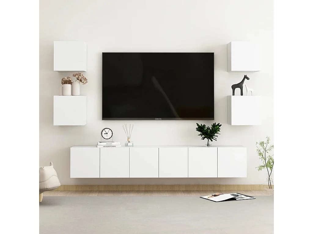 Iseline  Ensemble de meubles TV 7 pcs Blanc Bois d'ingénierie
