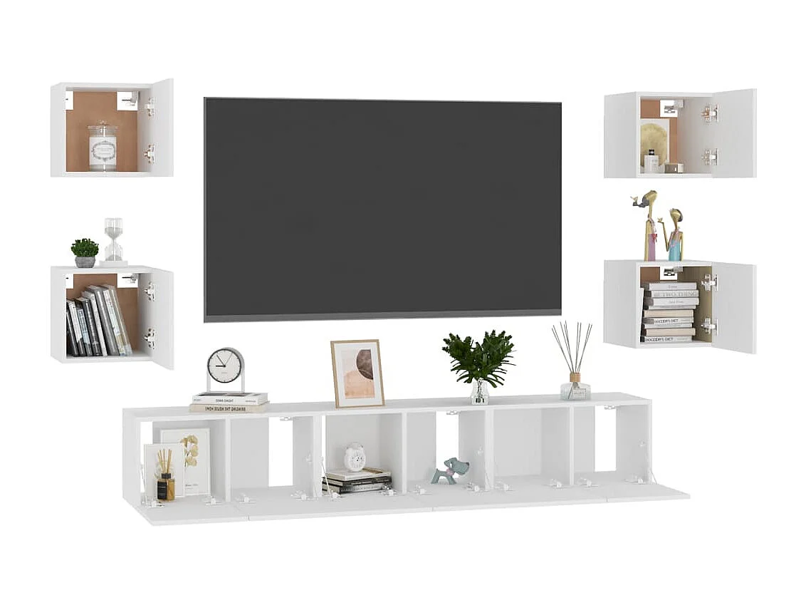 Iseline  Ensemble de meubles TV 7 pcs Blanc Bois d'ingénierie