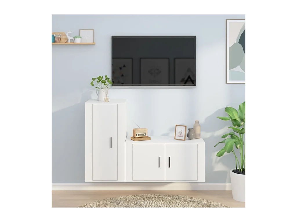 Adam  Ensemble de meubles TV 2 pcs Blanc Bois d'ingénierie