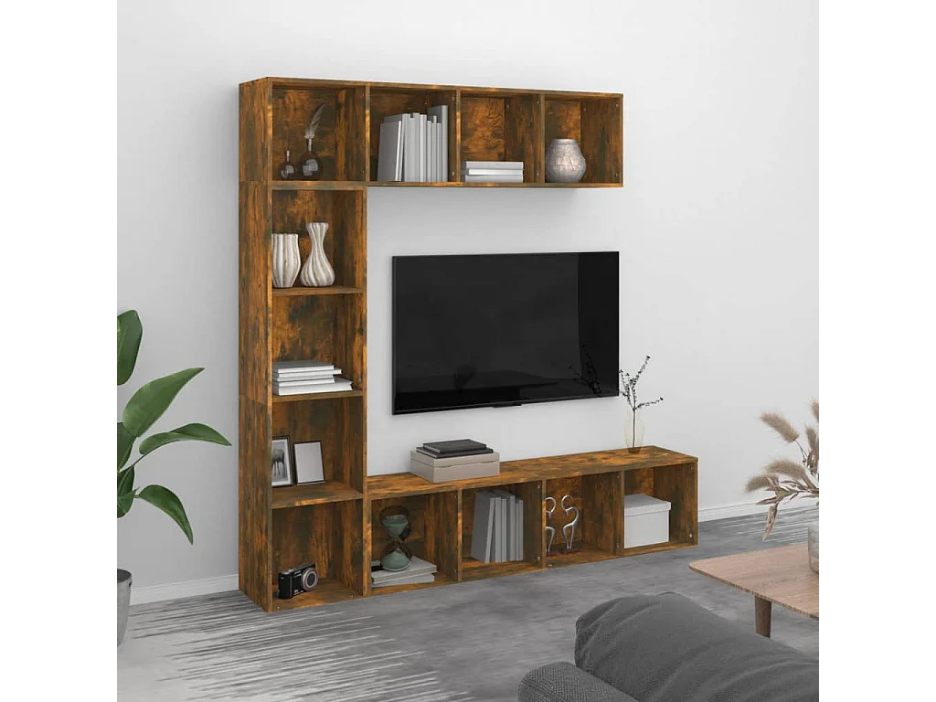 Elida  Ensemble bibliothèque/meuble TV 3 pcs Chêne fumé 180x30x180 cm