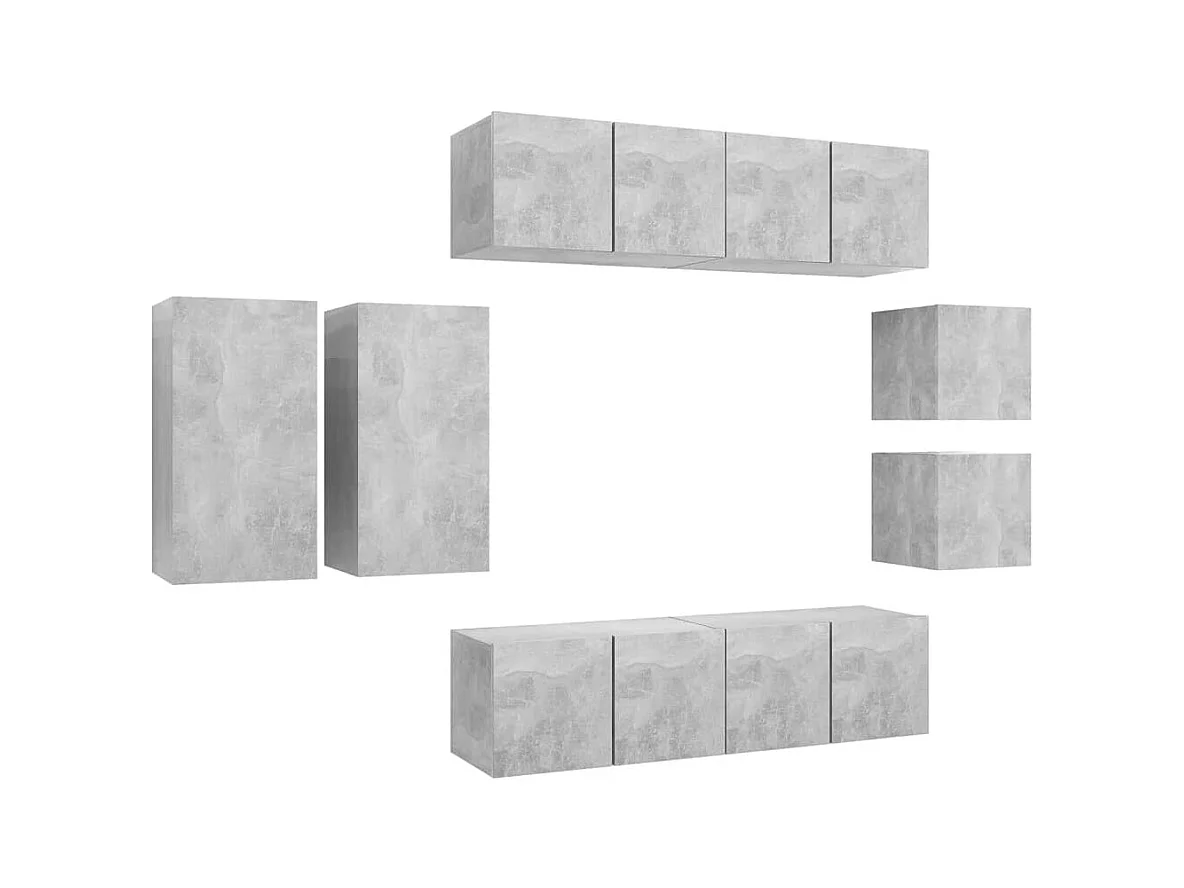 Rebecca  Ensemble de meuble TV 8 pcs Gris béton Bois d'ingénierie