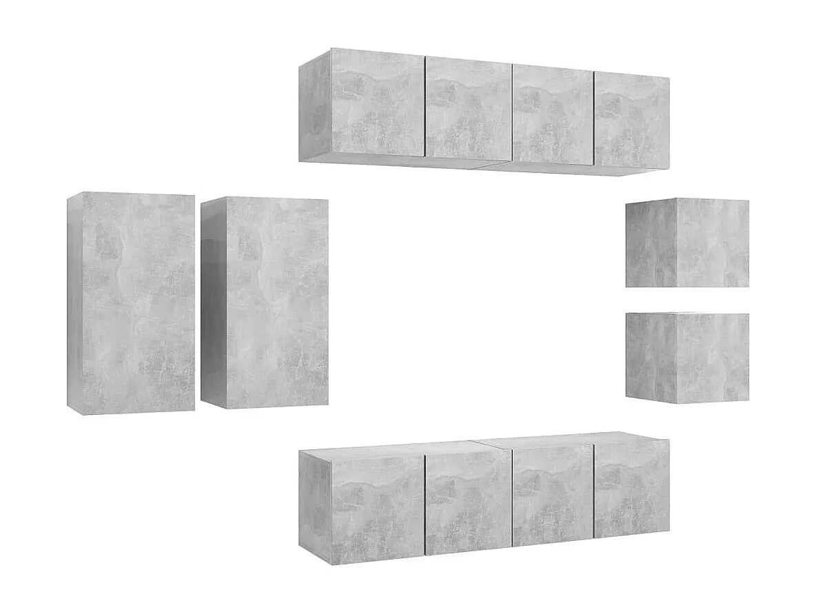 Rebecca  Ensemble de meuble TV 8 pcs Gris béton Bois d'ingénierie