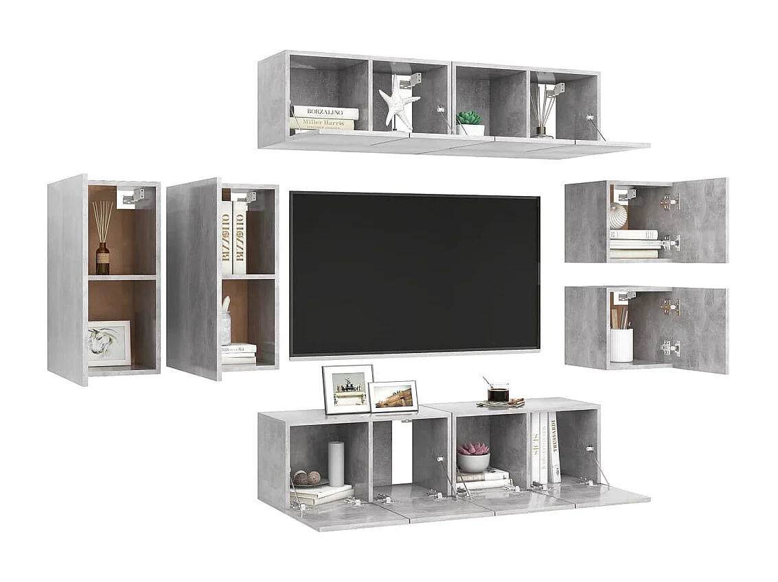Rebecca  Ensemble de meuble TV 8 pcs Gris béton Bois d'ingénierie