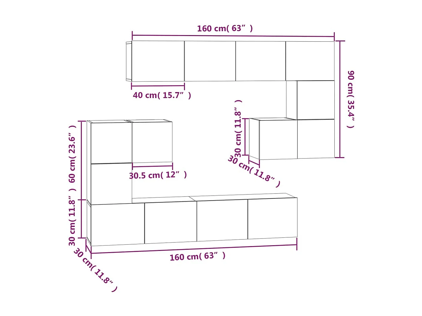 Cedvar  Mueble de pared para TV madera contrachapada blanco