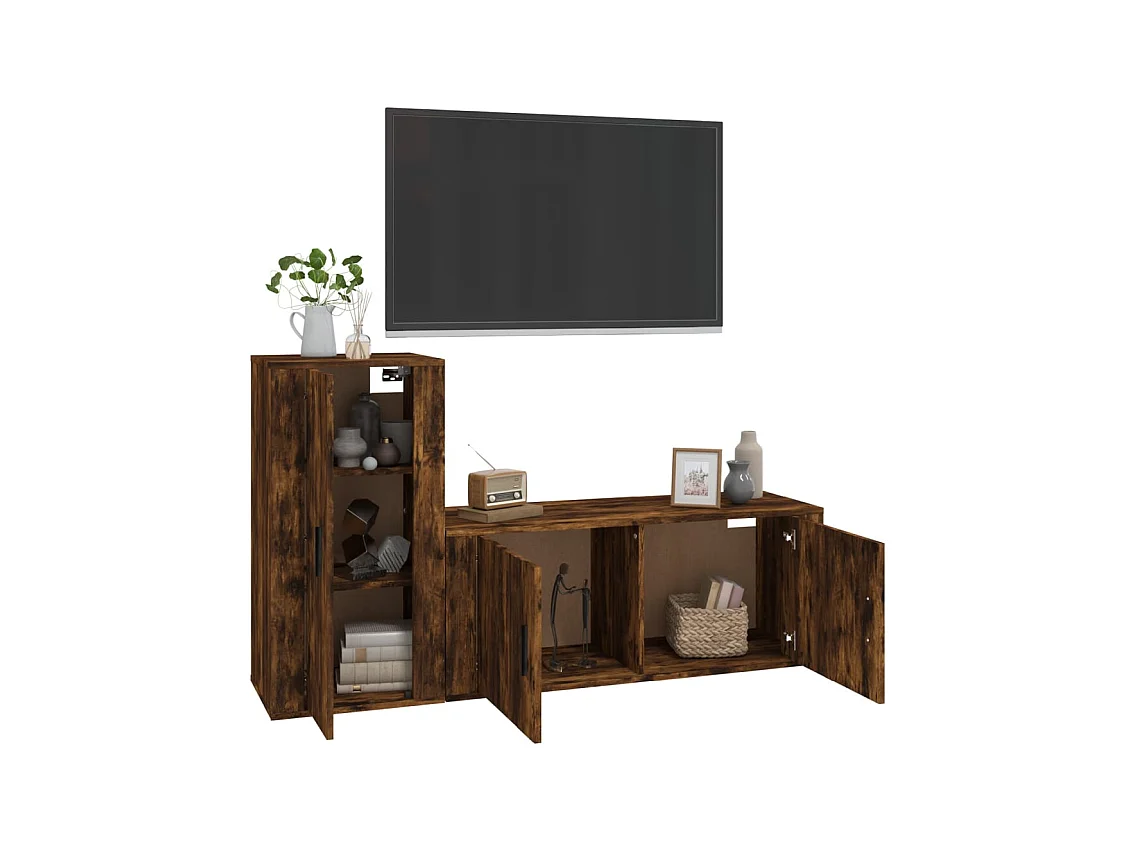 Dyrgar  Set de muebles de TV 2 pzas madera contrachapada roble ahumado