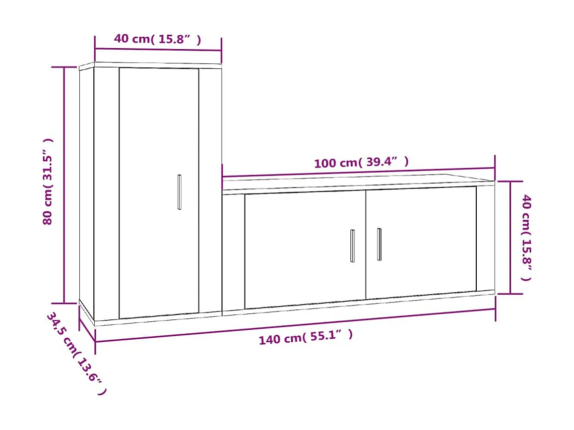 Dyrgar  Set de muebles de TV 2 pzas madera contrachapada roble ahumado