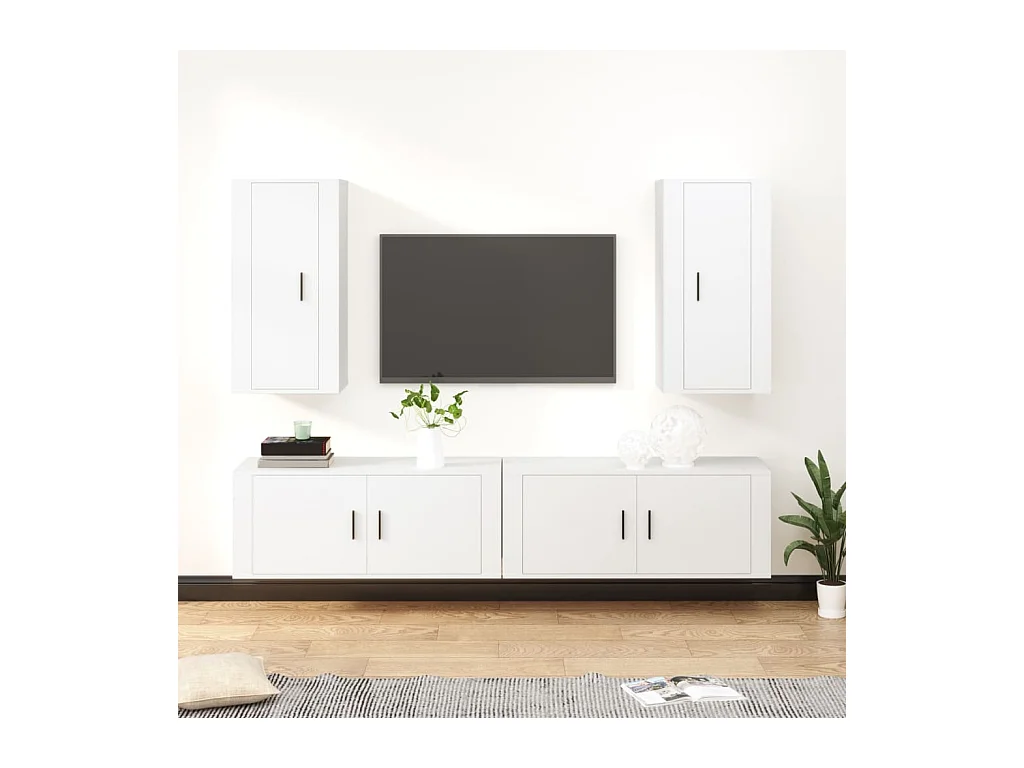 Yrill  4-delige Tv-meubelset bewerkt hout wit