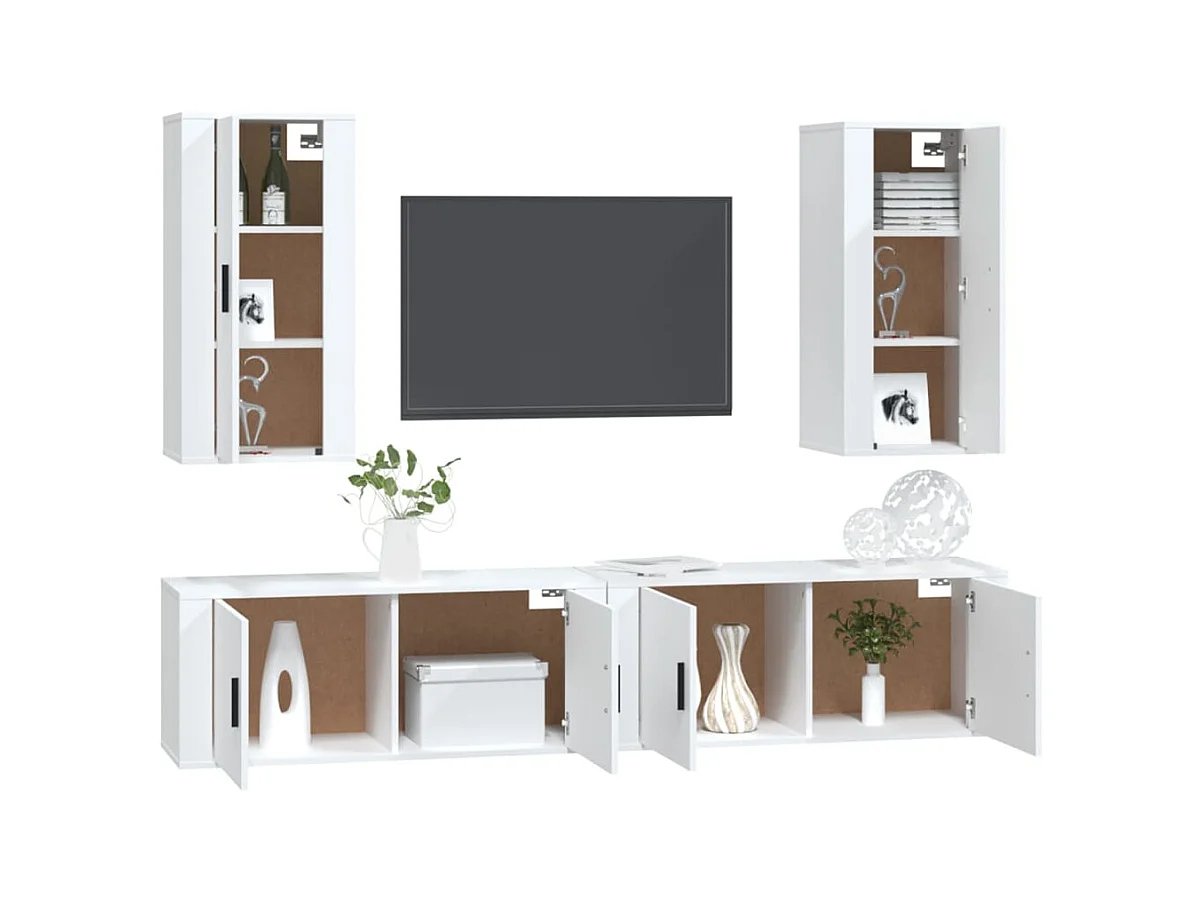 Yrill  4-delige Tv-meubelset bewerkt hout wit