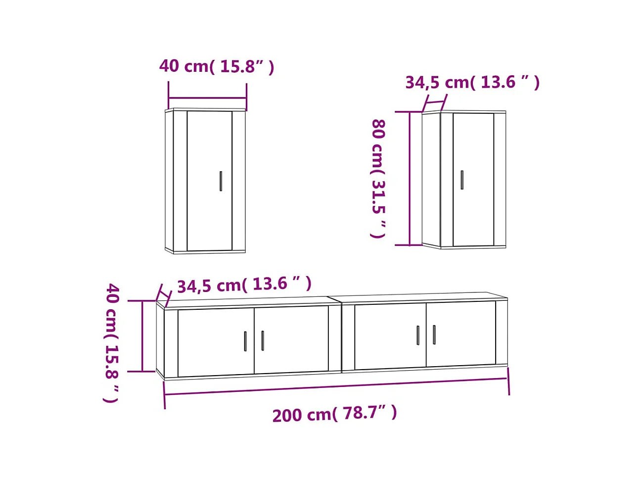 Yrill  4-delige Tv-meubelset bewerkt hout wit